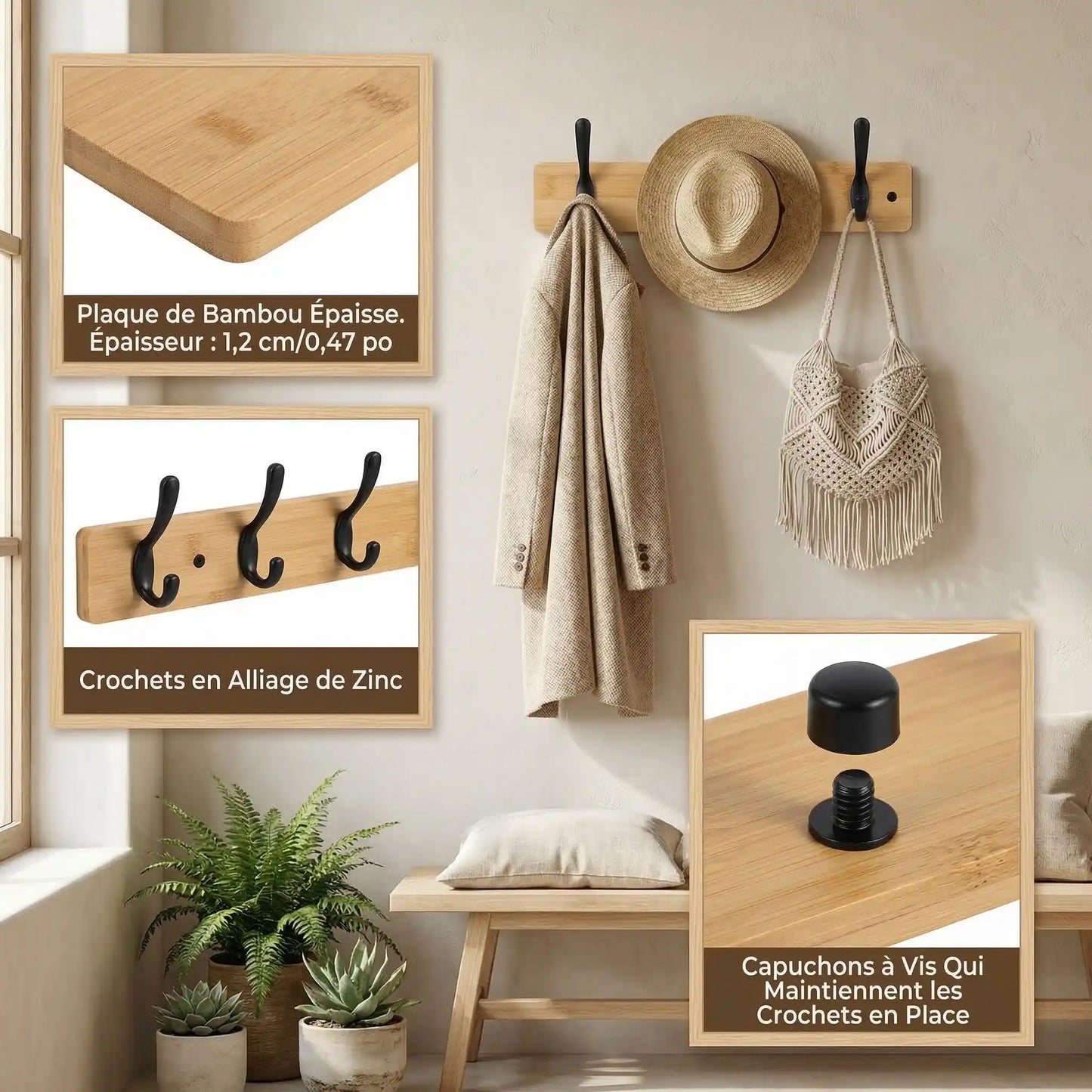 porte manteau mural bois details conception