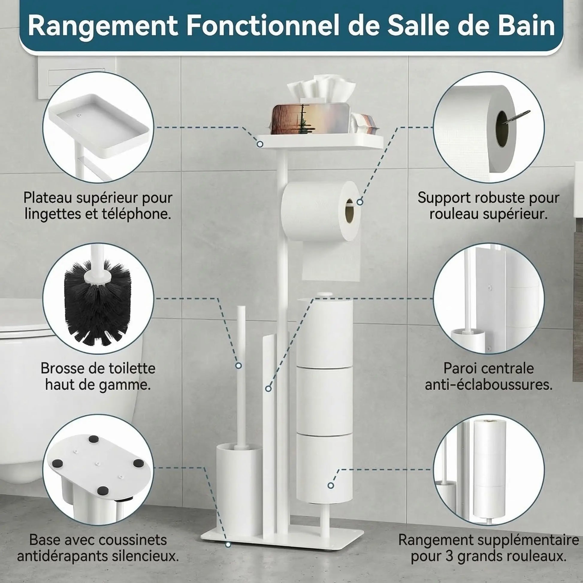 porte rouleau papier toilette rangement fonctionnel salle de bain moderne