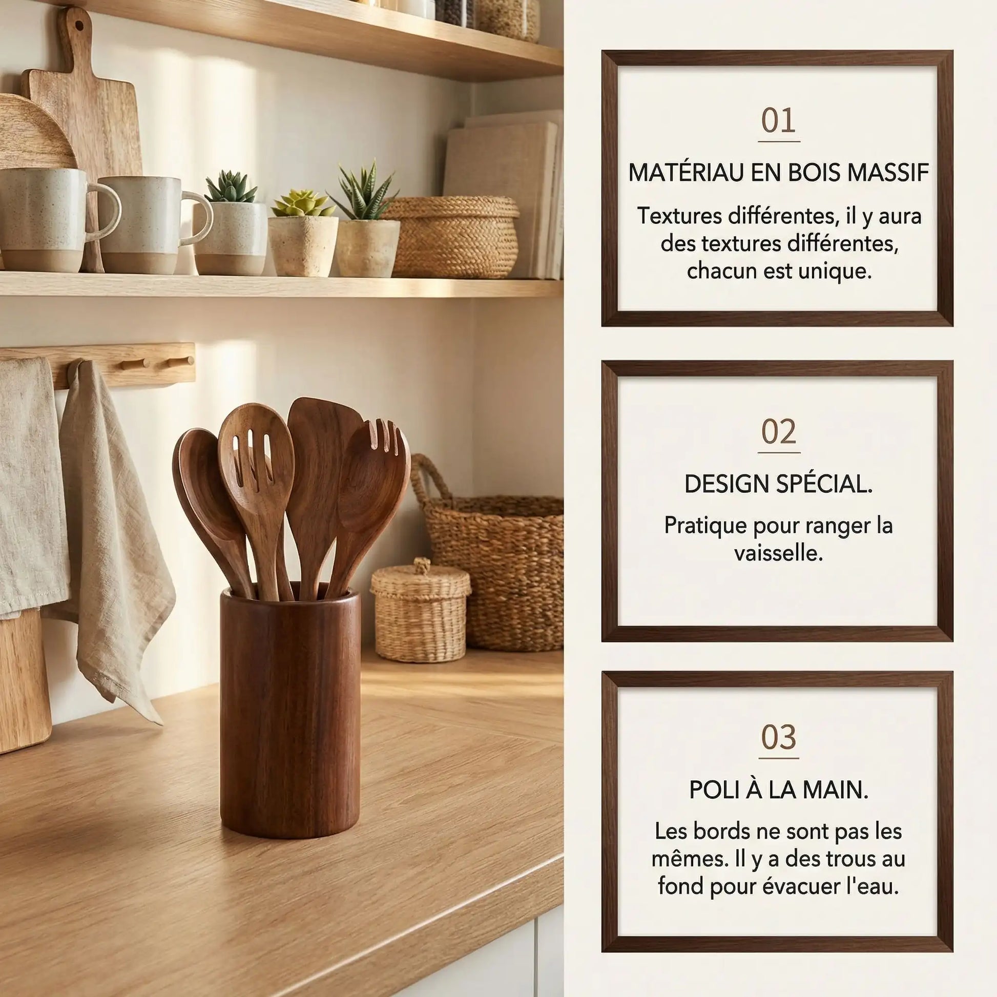 Pot ustensiles cuisine dans cuisine lumineuse style minimaliste