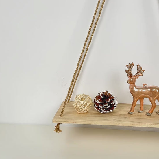 etagere murale bois suspendue boheme installation decoration murale
