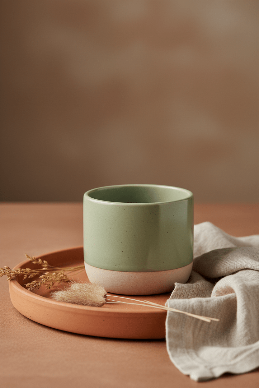 Tasse à café | Céramique Japonaise | Verte Sauge & Beige - Minimaliste Lab