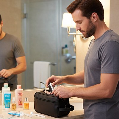 trousse de toilette homme voyage pratique contexte MinimalisteLab
