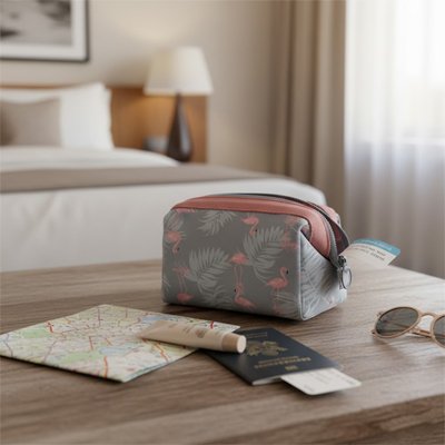 trousse de toilette voyage compacte organisée posée lavabo MinimalisteLab