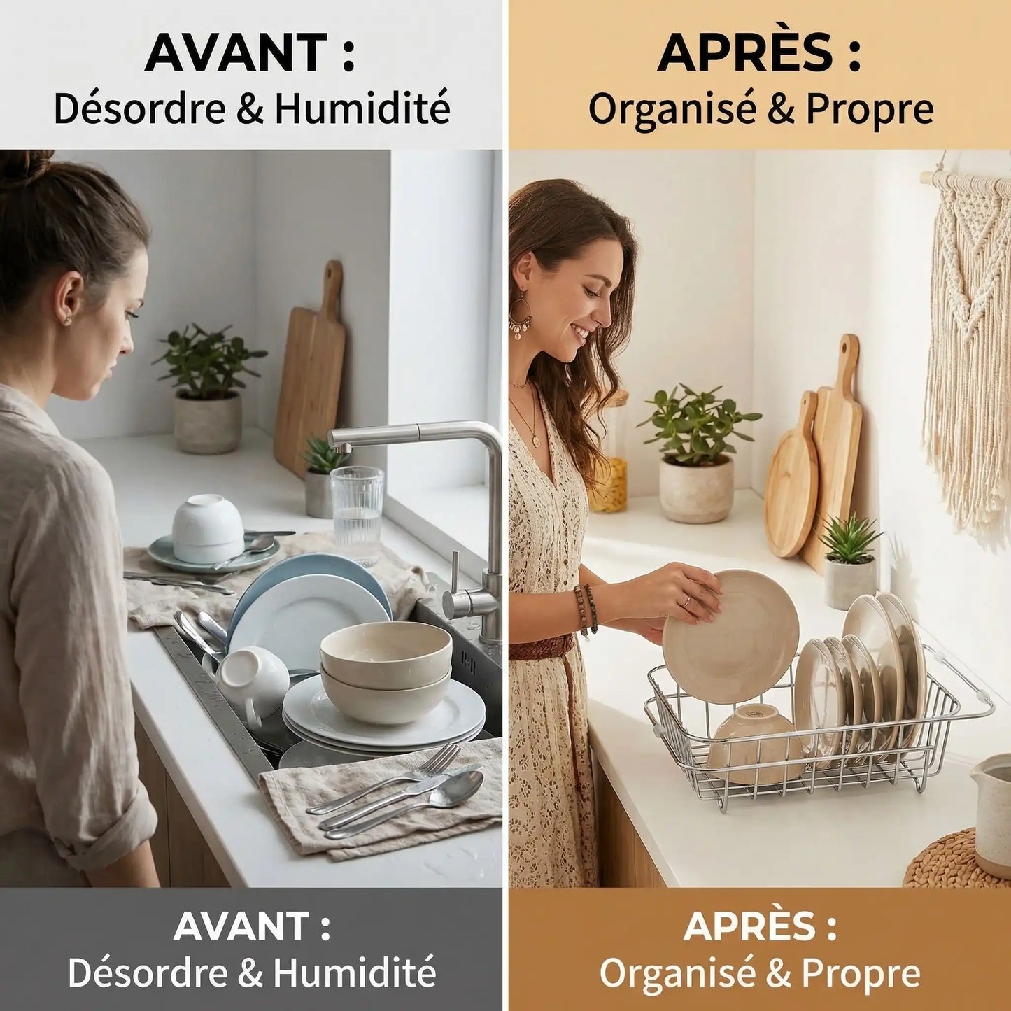 utilisation égouttoir vaisselle avant pendant après
