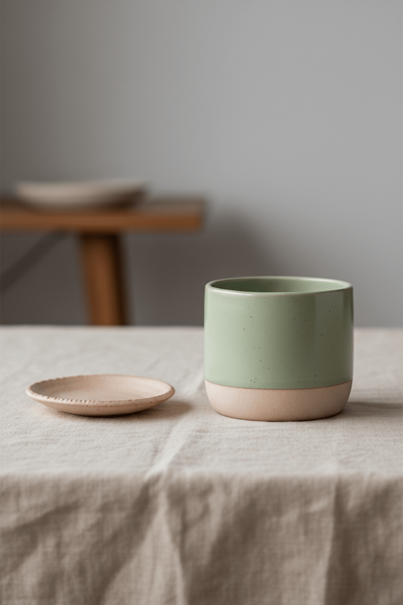 Tasse à café | Céramique Japonaise | Verte Sauge & Beige - Minimaliste Lab